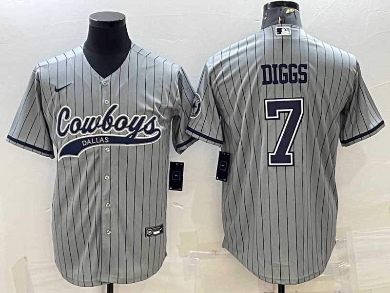 Men%27s Dallas Cowboys #7 Trevon Diggs Grey With Patch Cool Base Stitched Baseball Jersey